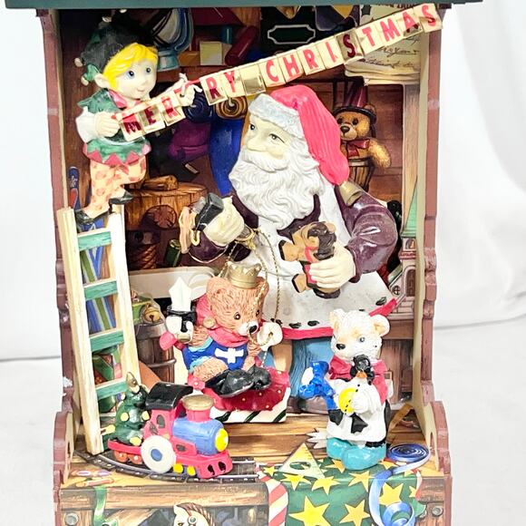 Vintage Santa Clause Christmas Wind Up Musical Animated Stage Wood Working - Picture 5 of 9